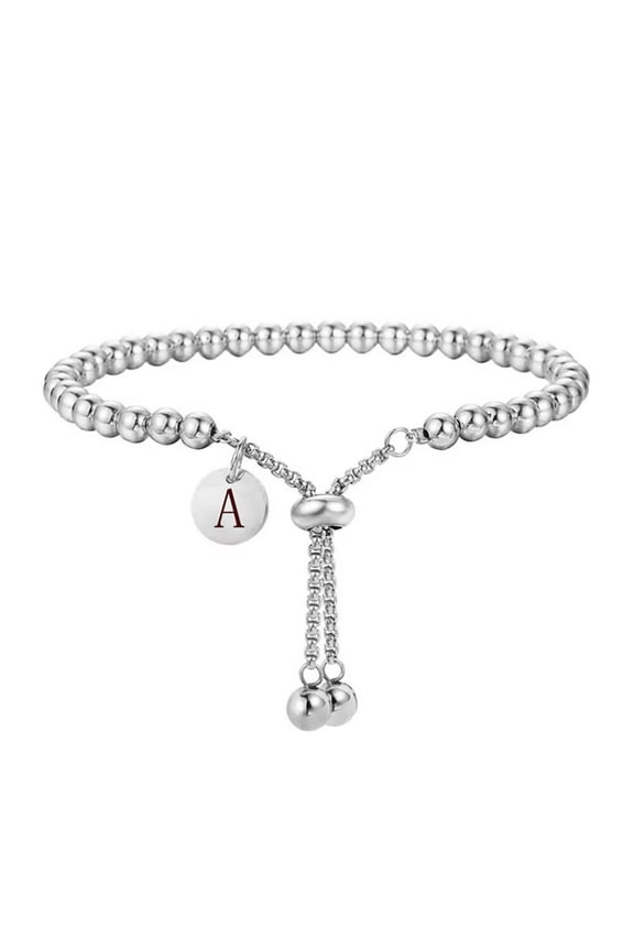 Initial Bracelets for Women Letter A-Z Beaded Silver Gold Plated Stainless Steel Simple Dainty Personalized Statement Delicate Alphabet Elegant Charm Jewelry Silver A