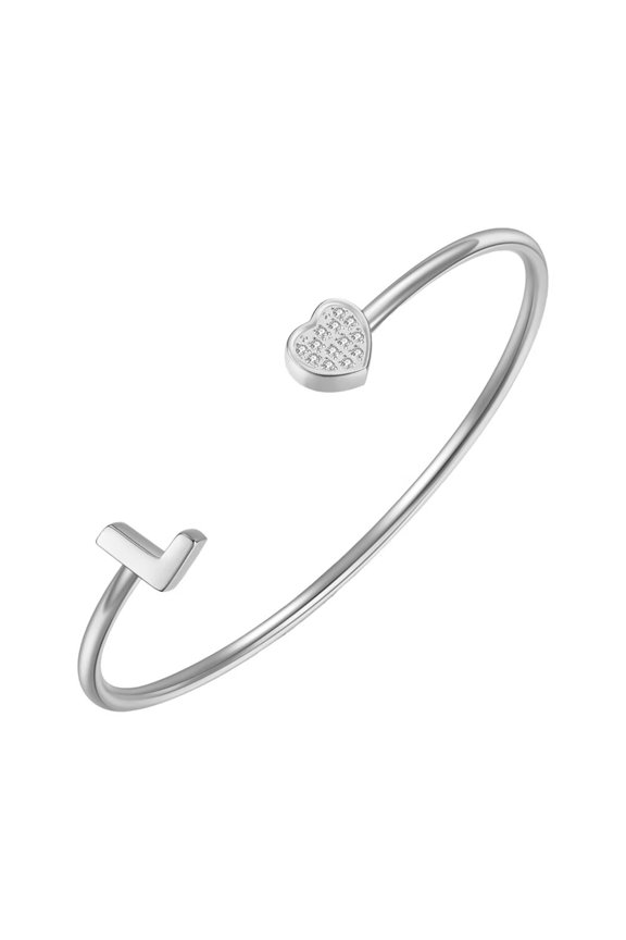 Initial Bracelets for Women Letter M Heart Silver Gold Plated Stainless Steel Simple Dainty Personalized Cubic Zirconia Delicate Alphabet K Elegant Open Jewelry Silver L