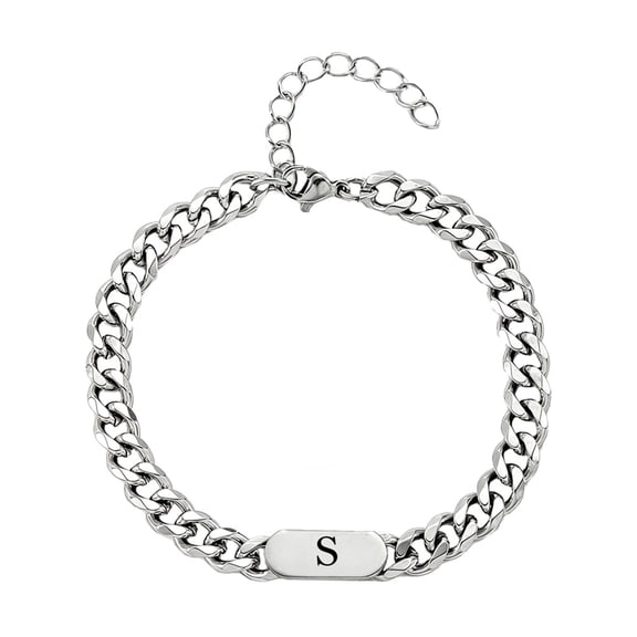 PAURO Initial Bracelets for Women Men Couples Letter J Cuban Link Black Silver Gold Plated Stainless Steel Simple Name Dainty Personalized Alphabet K Cool Jewelry Silver S