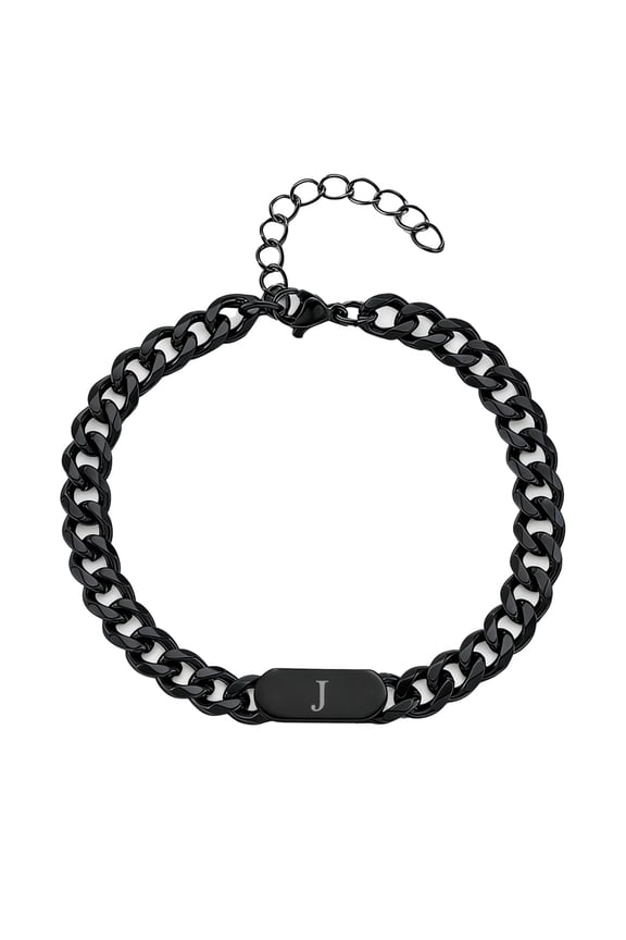 Initial Bracelets for Women Men Couples Letter J Cuban Link Black Silver Gold Plated Stainless Steel Simple Name Dainty Personalized Alphabet K Cool Jewelry Black J