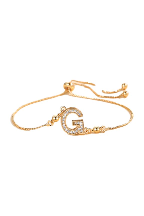 Initial Bracelets for Women Thin Adjustable Letter A-Z Name Cubic Zirconia Stainless Steel Gold Plated Charm Personalized Dainty Cuff Capital Monogram Jewelry Gold Letter G