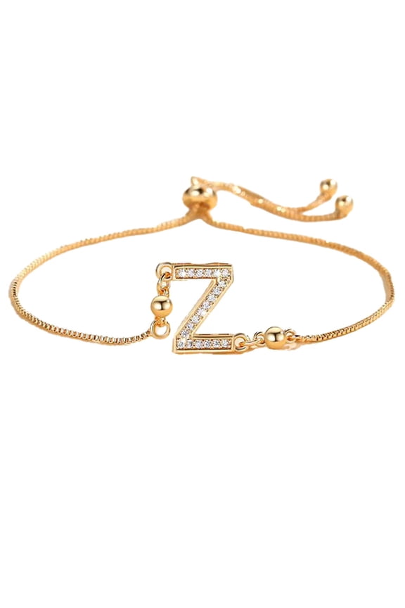 Initial Bracelets for Women Thin Adjustable Letter A-Z Name Cubic Zirconia Stainless Steel Gold Plated Charm Personalized Dainty Cuff Capital Monogram Jewelry Gold Letter Z