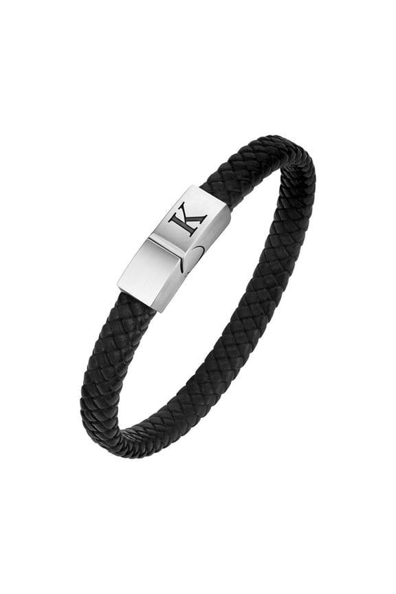 Initial Bracelets for Men Black A-Z Letter K Name Simple Stainless Steel Charm Personalized Dainty Cuff Capital Monogram Jewelry Black Letter K
