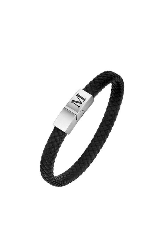 Initial Bracelets for Men Black A-Z Letter K Name Simple Stainless Steel Charm Personalized Dainty Cuff Capital Monogram Jewelry Black Letter M