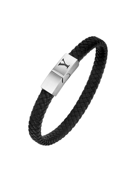 Initial Bracelets for Men Black A-Z Letter K Name Simple Stainless Steel Charm Personalized Dainty Cuff Capital Monogram Jewelry Black Letter Y