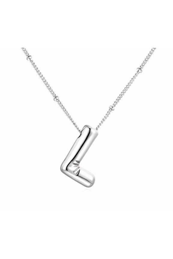Initial Bubble Necklaces for Women A-Z Letter Name Gold Plated Stainless Steel Chunky Pendant Personalized Statement Delicate Alphabet Charm Elegant Dainty Jewelry Silver Letter L
