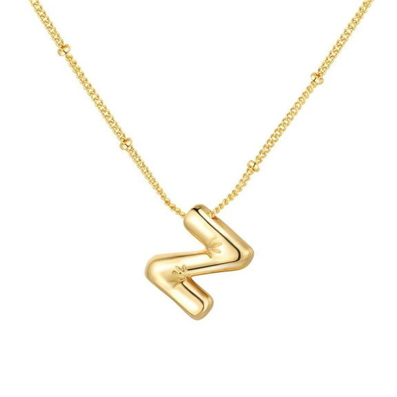 PAURO Initial Bubble Necklaces for Women A-Z Letter Name Gold Plated Stainless Steel Chunky Pendant Personalized Statement Delicate Alphabet Charm Elegant Dainty Jewelry Gold Letter Z
