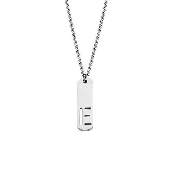PAURO Initial Necklace for Men A-Z Pendant Stainless Steel Square Dainty Personalized Statement Alphabet Chain Simple Cool Letter Jewelry Silver Letter E