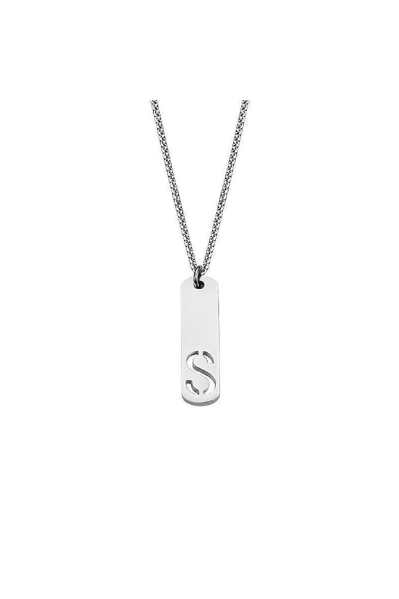 Initial Necklace for Men A-Z Pendant Stainless Steel Square Dainty Personalized Statement Alphabet Chain Simple Cool Letter Jewelry Silver Letter S