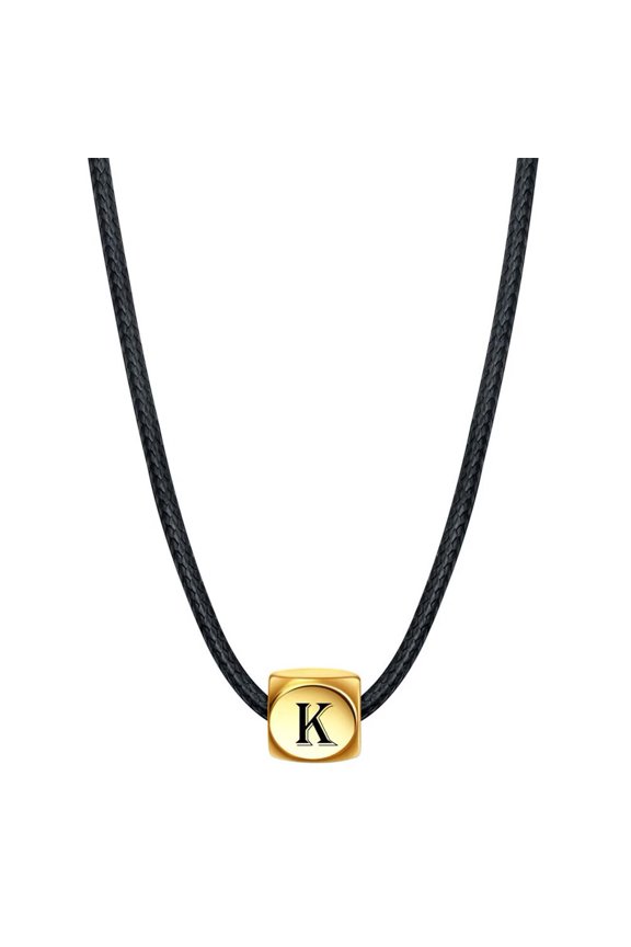 Initial Necklace for Men Women Name Letter Gold Plated Stainless Steel Cool Personalized Statement Couple Unique Simple Square Cube Pendant Rope Chain Jewelry Gold Letter K