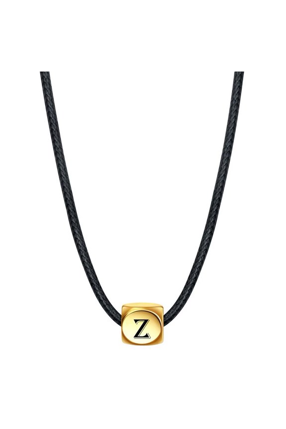 Initial Necklace for Men Women Name Letter Gold Plated Stainless Steel Cool Personalized Statement Couple Unique Simple Square Cube Pendant Rope Chain Jewelry Gold Letter Z