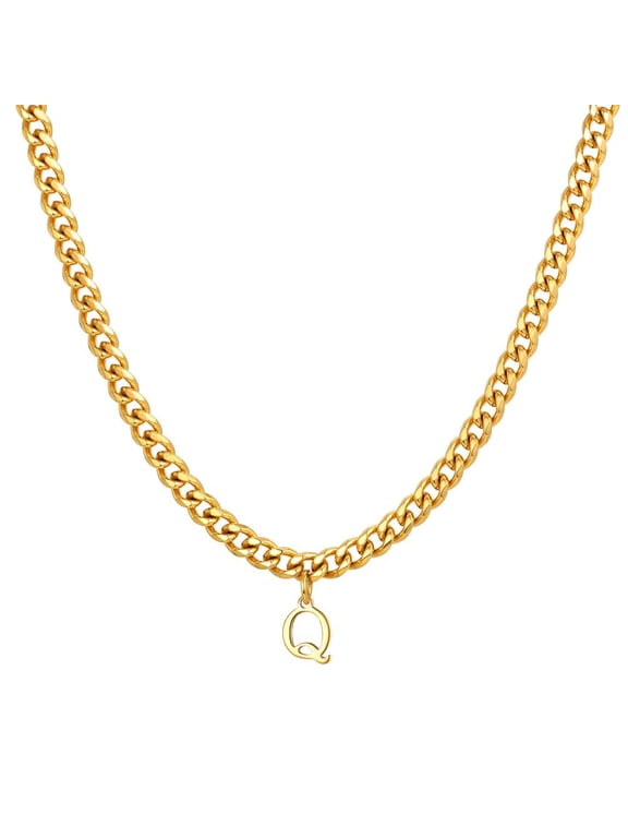 Initial Necklace for Men A-Z Pendant Stainless Steel Dainty Small Alphabet Chain simple Vintage Letter Jewelry Gold Letter Q