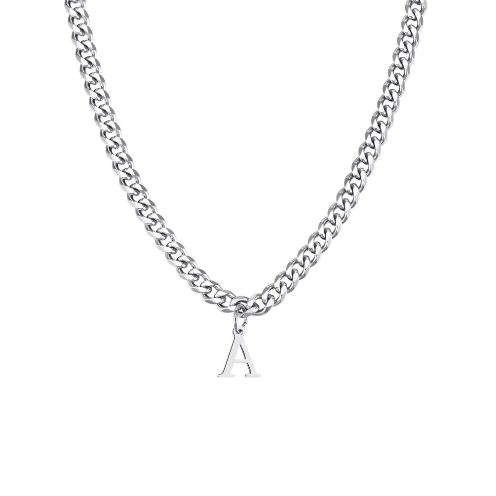 Simple Initial Chain PAURO Initial Necklace for Men A-Z Pendant Stainless Steel Dainty Small ...