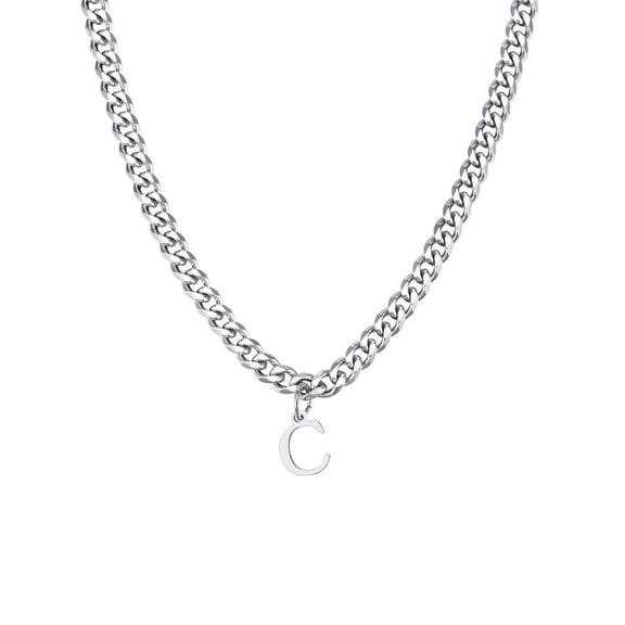 PAURO Initial Necklace for Men A-Z Pendant Stainless Steel Dainty Small Alphabet Chain simple Vintage Letter Jewelry Silver Letter C