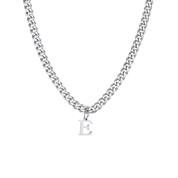 PAURO Initial Necklace for Men A-Z Pendant Stainless Steel Dainty Small Alphabet Chain simple Vintage Letter Jewelry Silver Letter E