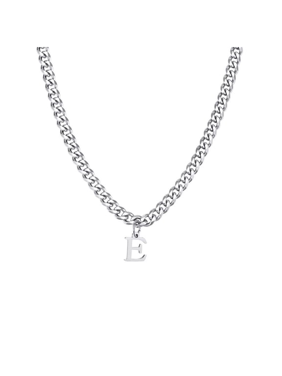 Initial Necklace for Men A-Z Pendant Stainless Steel Dainty Small Alphabet Chain simple Vintage Letter Jewelry Silver Letter E