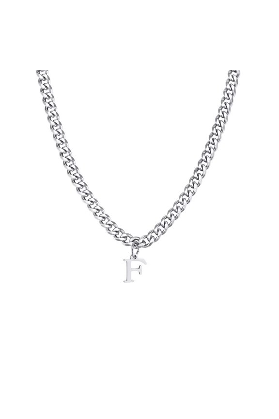 Initial Necklace for Men A-Z Pendant Stainless Steel Dainty Small Alphabet&nbsp;Chain simple Vintage Letter Jewelry Silver Letter F