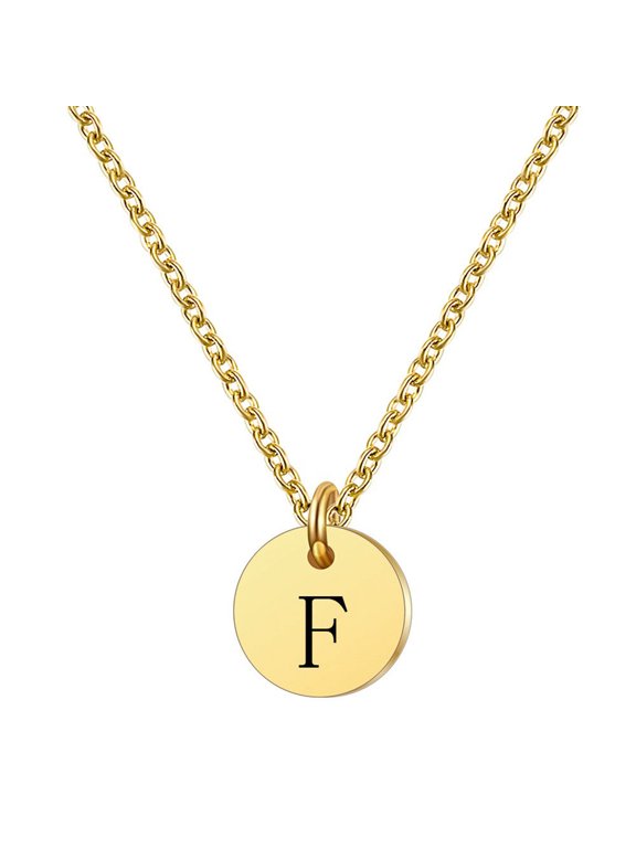 Initial Necklace for Women Letter A-Z Alphabet Circle Pendant Gold Plated Stainless Steel Simple Dainty Personalized Jewelry Gold Letter F