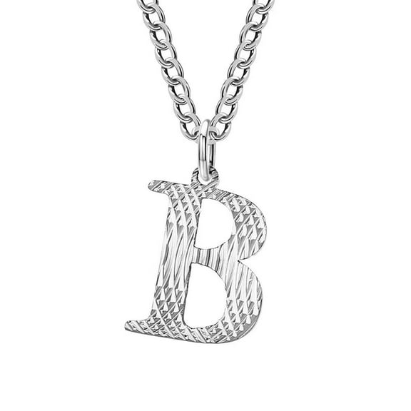 PAURO Initial Necklaces Stainless Steel A-Z Letter Pendant Couple Necklace for Men Women Silver B