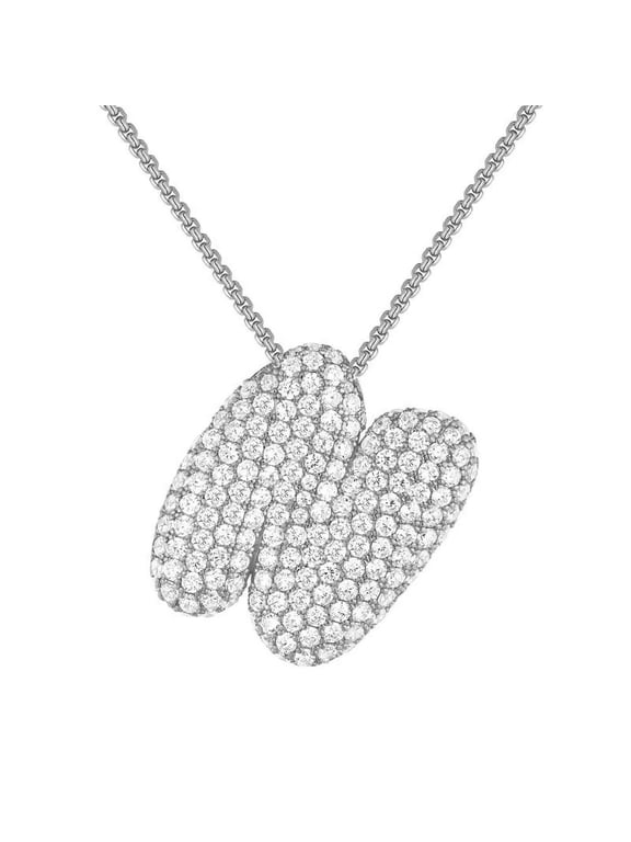 Initial Necklaces for Women A-Z Pendant Gold/Silver Plated Cubic Zirconia Stainless Steel Chunky Chain Dainty Alphabet Chain Letter Jewelry Silver Letter N