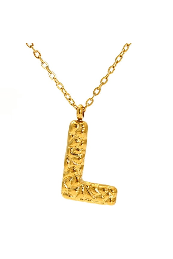 Initial Necklaces for Women Bubble Pendant Charm Gold Plated Letter K Stainless Steel Name Alphabet F Dainty Chain Personalized Statement Simple Elegant Jewelry Gold Letter L