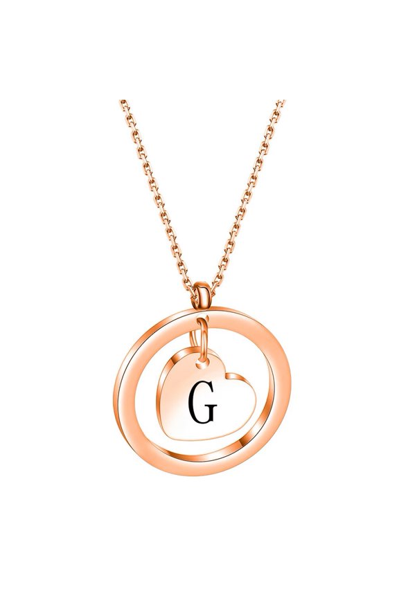 Initial Necklaces for Women Heart Circle A-Z Pendant Silver Rose Gold Plated Stainless Steel Chain Dainty Alphabet Letter Cute Statement Colorful Jewelry Rose Gold G