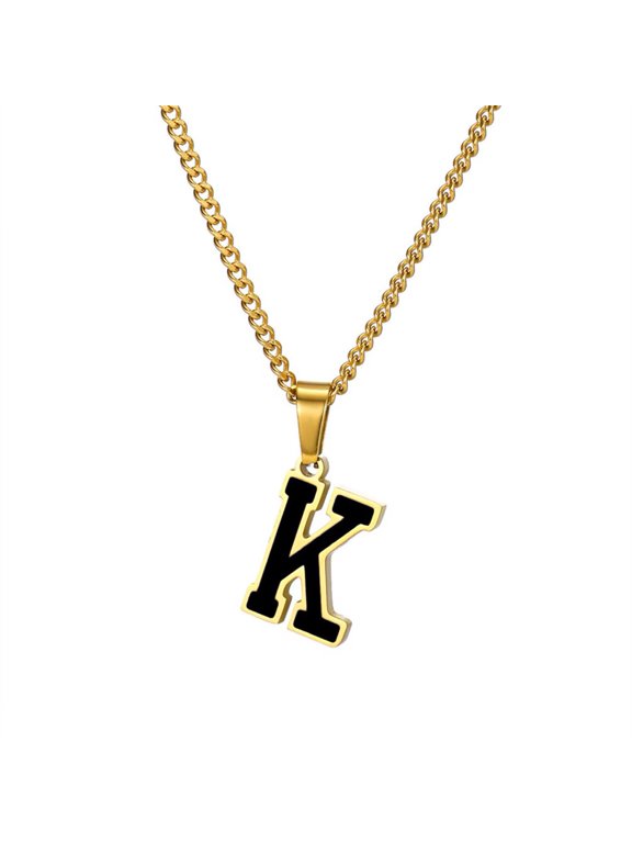 Initial Necklaces for Women and Men White Black Gold Plated Letter S Stainless Steel Name Alphabet K Pendant Dainty Personalized Statement Simple Jewelry Black Letter K