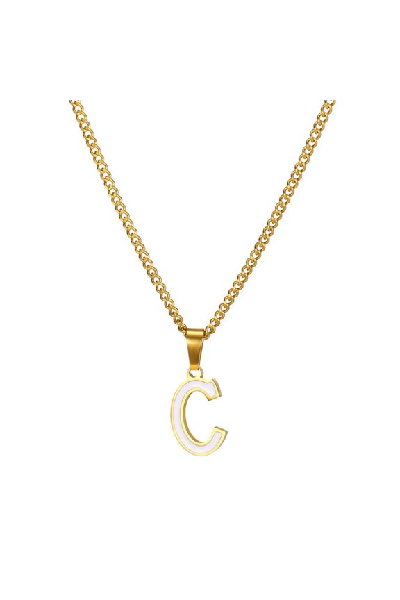 Initial Necklaces for Women and Men White Black Gold Plated Letter S Stainless Steel Name Alphabet K Pendant Dainty Personalized Statement Simple Jewelry White Letter C