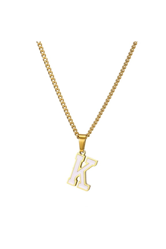 Initial Necklaces for Women and Men White Black Gold Plated Letter S Stainless Steel Name Alphabet K Pendant Dainty Personalized Statement Simple Jewelry White Letter K
