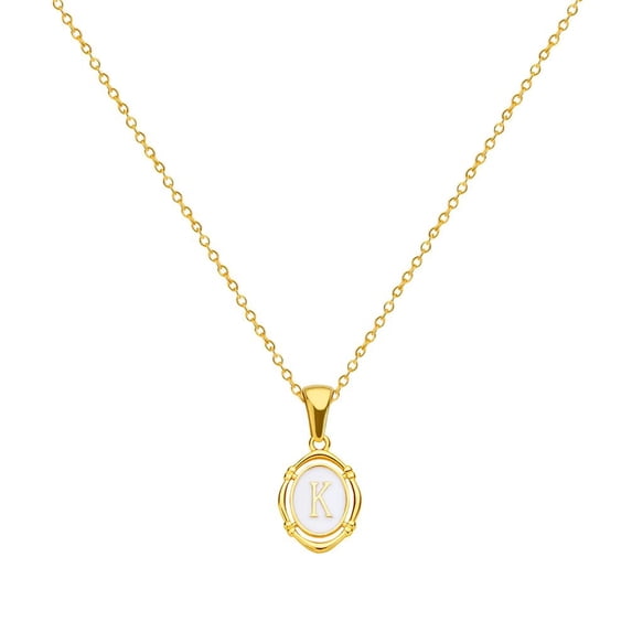 PAURO Initial Necklaces for Women Oval A-Z Pendant Gold Plated Stainless Steel Chain Dainty Alphabet Letter K Cute Statement Personalized Jewelry Gold K