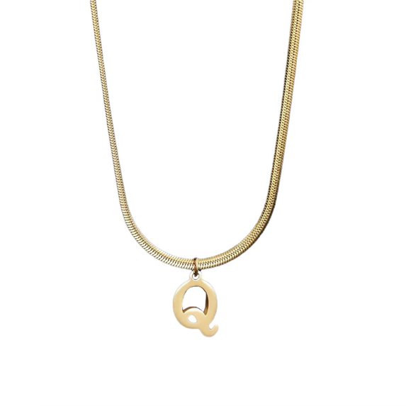 PAURO Initial Necklaces for Women Pendant Charm Gold Plated Letter K Stainless Steel Name Alphabet C Dainty Chain Personalized Statement Simple Small Jewelry Gold Letter Q