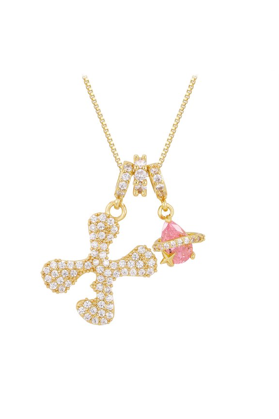 Initial Necklaces for Women Dainty Heart Iced Out A-Z Pendant Letter Charm Personalized Name Necklaces X