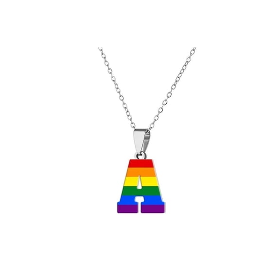 PAURO Initial Necklaces for Women Men Stainless Steel Capital Letter Pendant Lgbt Rainbow Pride Choker Alphabet A