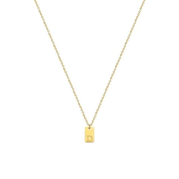 PAURO Initial Necklaces for Women Stainless Steel Gold Plated A-Z Letter Square Pendant Necklace Alphabet D