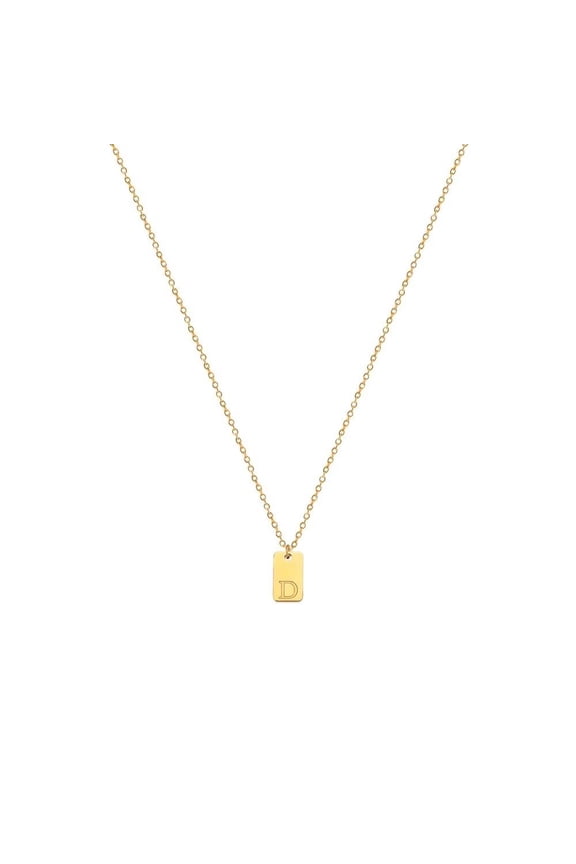 Initial Necklaces for Women Stainless Steel Gold Plated A-Z Letter Square Pendant Necklace Alphabet D