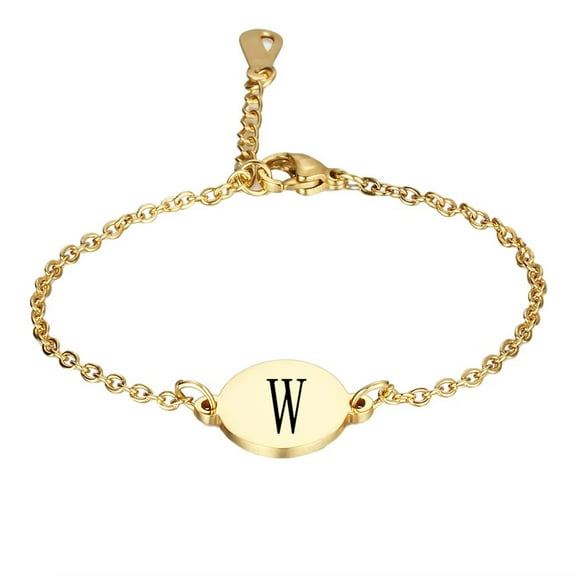 PAURO Initial Oval Bracelets for Women Name Letter K Alphabet F Gold Plated Stainless Steel Personalized Statement Simple Elegant Jewelry Gold Letter W