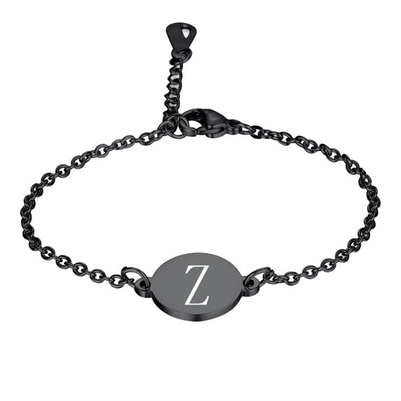 PAURO Initial Oval Bracelets for Women Name Letter K Alphabet M Black Stainless Steel Personalized Statement Simple Elegant Jewelry Black Letter Z