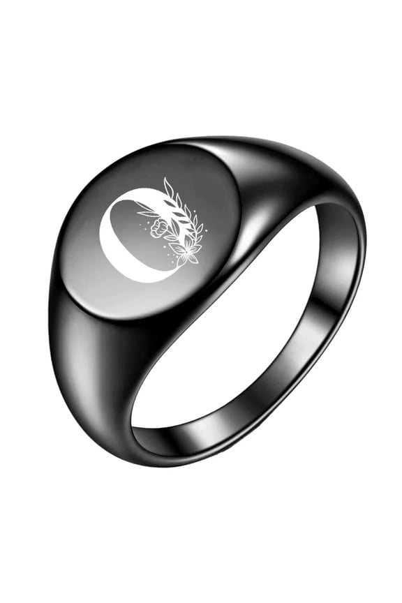 Initial Rings for Men Women Letter Rose Flower Name Black Silver Gold Plated Size 4 Stainless Steel Cool Personalized Statement Simple Jewelry Black O Size 5