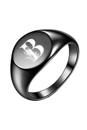 Initial Rings for Men Women Letter Rose Flower Name Black Silver Gold Plated Size 4 Stainless Steel Cool Personalized Statement Simple Jewelry Black B Size 9