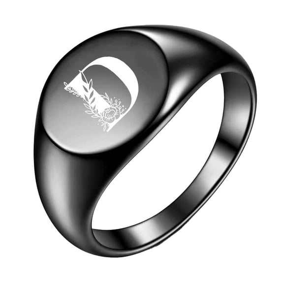 PAURO Initial Rings for Men Women Letter Rose Flower Name Black Silver Gold Plated Size 4 Stainless Steel Cool Personalized Statement Simple Jewelry Black D Size 4