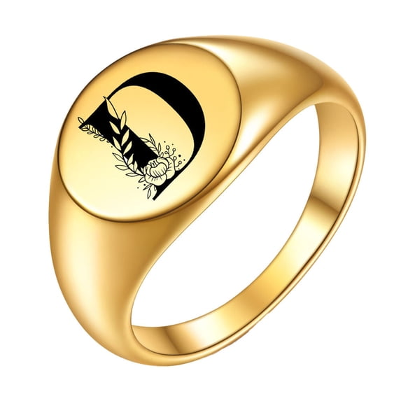 PAURO Initial Rings for Men Women Letter Rose Flower Name Black Silver Gold Plated Size 4 Stainless Steel Cool Personalized Statement Simple Jewelry Gold D Size 11