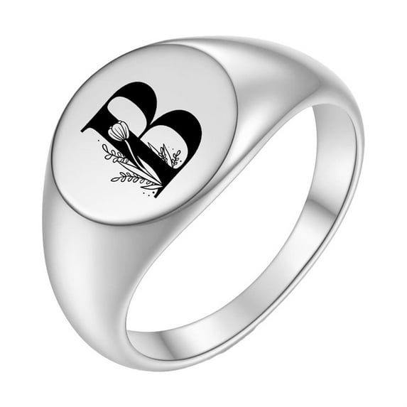 PAURO Initial Rings for Men Women Letter Rose Flower Name Black Silver Gold Plated Size 4 Stainless Steel Cool Personalized Statement Simple Jewelry Silver B Size 11