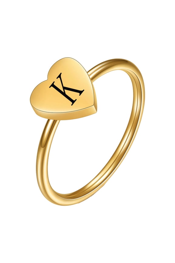 Initial Rings for Women Heart Letter A-Z Silver Gold Plated Stainless Steel Dainty Alphabet Letter K Cute Statement Personalized Simple Jewelry Gold K Size 9