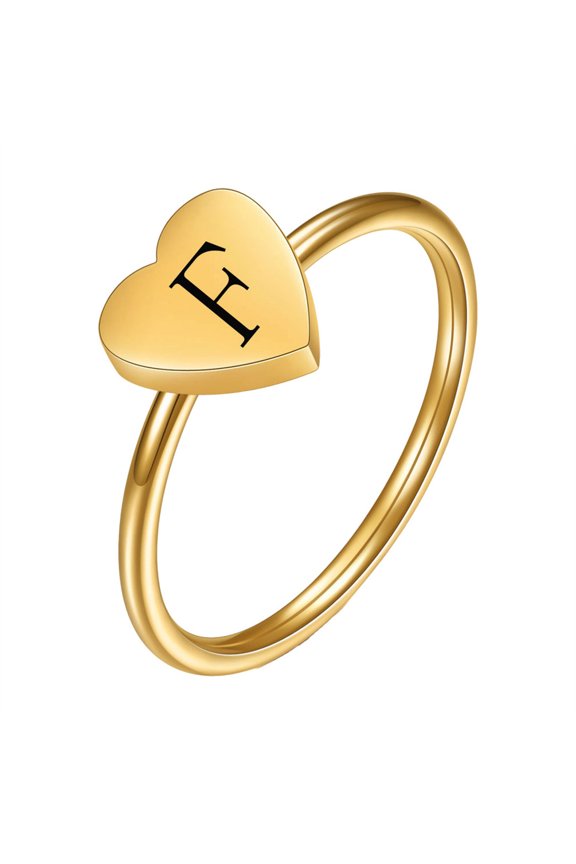 Initial Rings for Women Heart Letter A-Z Silver Gold Plated Stainless Steel Dainty Alphabet Letter K Cute Statement Personalized Simple Jewelry Gold F Size 9
