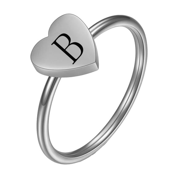 PAURO Initial Rings for Women Heart Letter A-Z Silver Gold Plated Stainless Steel Dainty Alphabet Letter K Cute Statement Personalized Simple Jewelry Silver B Size 8