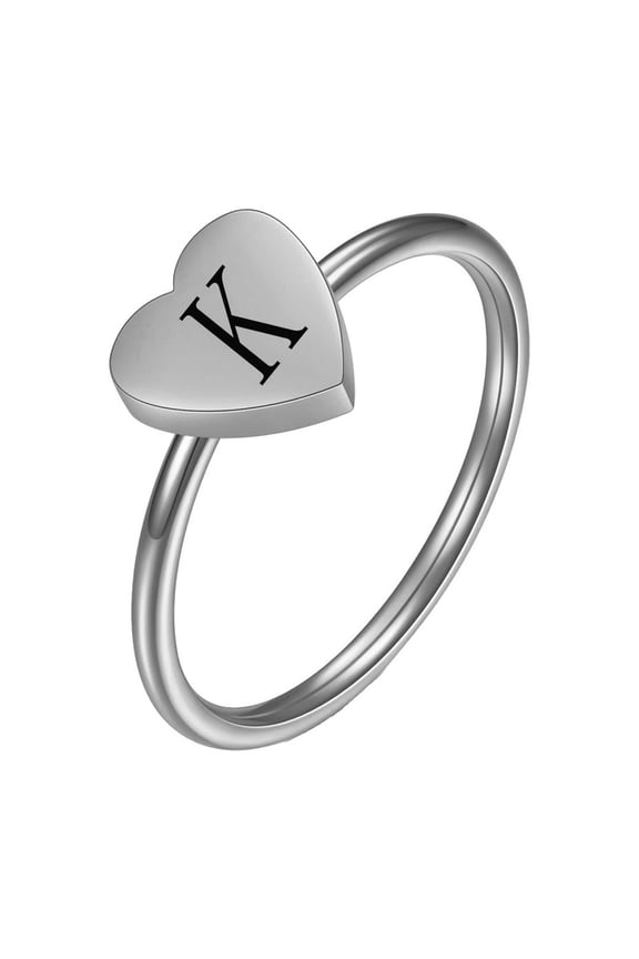 Initial Rings for Women Heart Letter A-Z Silver Gold Plated Stainless Steel Dainty Alphabet Letter K Cute Statement Personalized Simple Jewelry Silver K Size 10