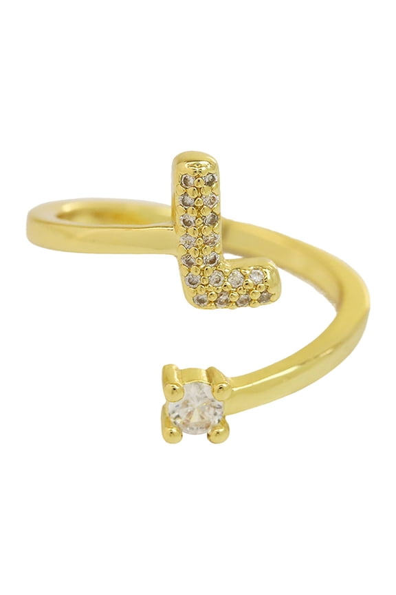 Initial Rings for Women Cute Open Adjustable Cubic Zirconia Bubble Letter Gold Plated Stainless Steel Personalized Statement Jewelry Letter L
