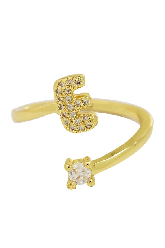 Initial Rings for Women Cute Open Adjustable Cubic Zirconia Bubble Letter Gold Plated Stainless Steel Personalized Statement Jewelry Letter E