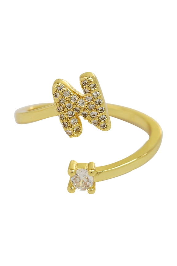 Initial Rings for Women Cute Open Adjustable Cubic Zirconia Bubble Letter Gold Plated Stainless Steel Personalized Statement Jewelry Letter N
