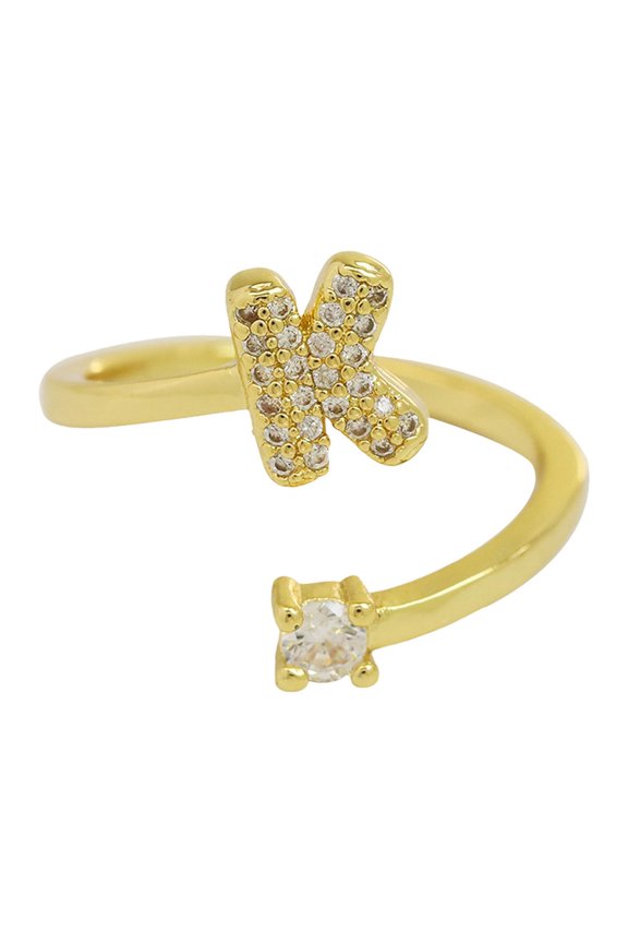Initial Rings for Women Cute Open Adjustable Cubic Zirconia Bubble Letter Gold Plated Stainless Steel Personalized Statement Jewelry Letter K